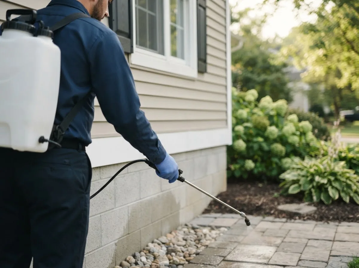 Pest control technician inspecting a home in Comanche, TX